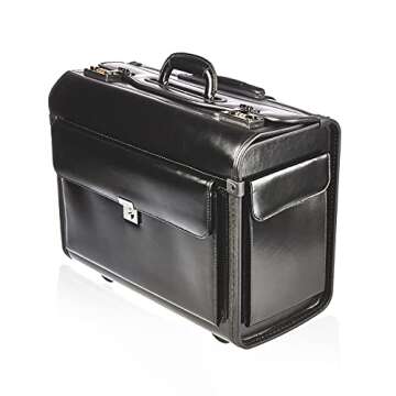 Leather Pilot Case Wheeled Business Laptop Travel Flight Briefcase Bag Hand Luggage (Wheeled Pilot Case)