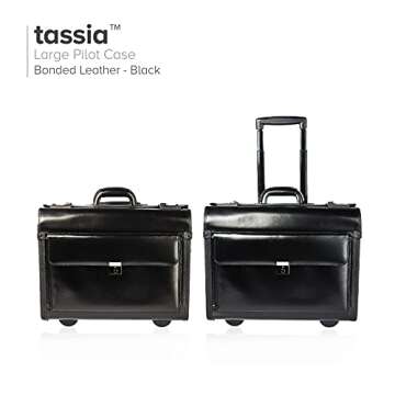 Leather Pilot Case Wheeled Business Laptop Travel Flight Briefcase Bag Hand Luggage (Wheeled Pilot Case)