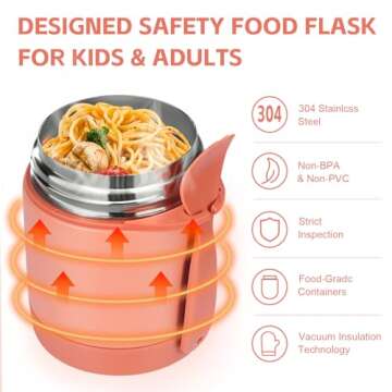 Pawtong10oz Soup Thermo for Hot Food Kids Insulated Food Jar,Thermo Hot Food Lunch Container, Width Mouth Stainless Steel Lunch Box for Kids with Spoon (Apricot)