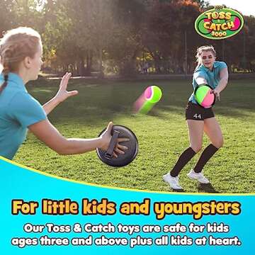 YoYa Toys Toss and Catch Ball Game Upgraded Set - Outdoor Kids Sports Activities - Outside Fun Summer Toy for Beach, Backyard, Park, Yard Lawn, Camping for Ages 4-12, 2 Catch Paddles, 2 Sticky Balls