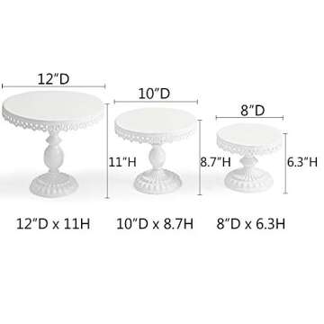 Weharnar Cake Stand 8 inch / 10 inch / 12 inch 3 Pcs Wedding Cake Stand Set Dessert Display White Cake Stand with Multiple Free Combination Styles for Baby Shower Birthday Party Celebration