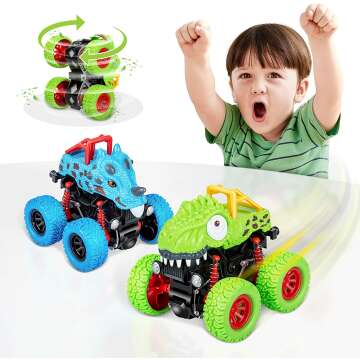 LODBY 2-Pack Push and Go Dinosaur Vehicles for Kids