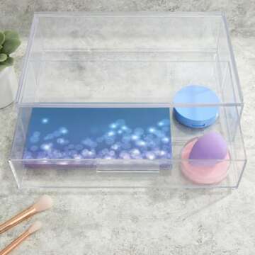 STORi Audrey Stackable Clear Bin Plastic Organizer Drawer | Organize Eyeshadow Palettes, Cosmetics, and Beauty Supplies on a Vanity | Made in USA