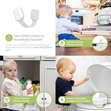 Baby Proofing Child Safety Locks (12 Pack) by Skyla Homes - The Safest, Quickest and Easiest 3M Adhesive Cabinet Latches, No Screws & Magnets, Multi-Purpose for Furniture, Kitchen, Ovens, Toilet Seats