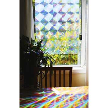 Rainbow Symphony – Rainbow Suncatcher Window Film, Diffraction Window Film, Stained Glass Window Cling, Holographic Prismatic Film, Radial Pattern, 24" x 36", Made in USA