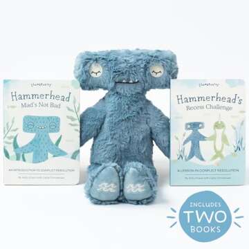 Slumberkins 14" Hammerhead Kin & 2 Board Books Complete Set Bundle | Promotes Conflict Resolution, Social Skills & Responsibility | Social Emotional Development (Hammerhead Kin Plush + 2 Board Books)