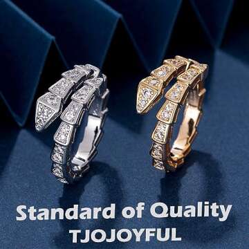 TJOJOYFUL Snake Rings for Women - Champagne Gold Snake Ring & Silver Snake Ring丨Ouroboros Ring Open Y2k Ring Sets with Diamond Cubic Zirconia Design, Anniversary Birthday Jewelry Gifts丨2Pcs