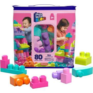 MEGA BLOKS First Builders Toddler Blocks Set - 80 Pieces, Storage Bag, Pink