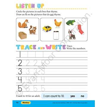 Evan-Moor Daily Summer Activities, Grade K-1 Workbook, Stickers, Prevent Learning Loss, Reading, Writing, Math, Phonics, Word Families, Spelling, Handwriting, Counting to 100, Addition, Subtraction