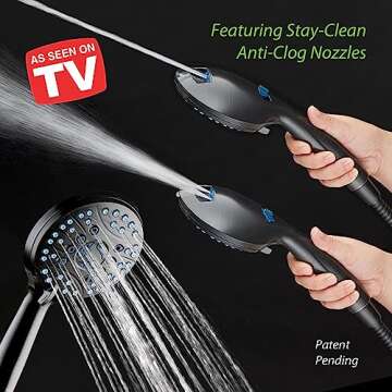 AquaCare High Pressure 8-mode Handheld Shower Head - Anti-clog Nozzles, Built-in Power Wash to Clean Tub, Tile & Pets, Extra Long 6 ft. Stainless Steel Hose, Wall & Overhead Brackets - 1.8 GPM