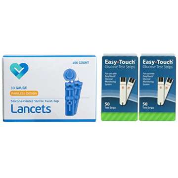 O'WELL Diabetes Testing Kit, 100 Count | Easy Touch Meter, 100 Easy Touch Blood Glucose Test Strips, 100 Lancets, Lancing Device, Control Solution, Owner's Manual, Log Book & Carry Case