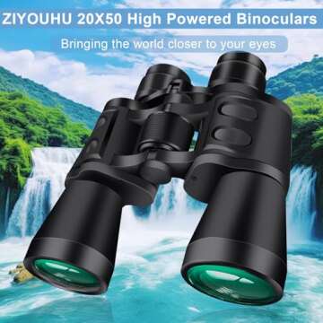 Binoculars 20x50,High Power Binoculars for Adults and Kids with Low Light Night Vision, Compact Waterproof Binoculars for Bird Watching Hunting Travel Football Stargazing BAK-4 Prism FMC Lens(Black)