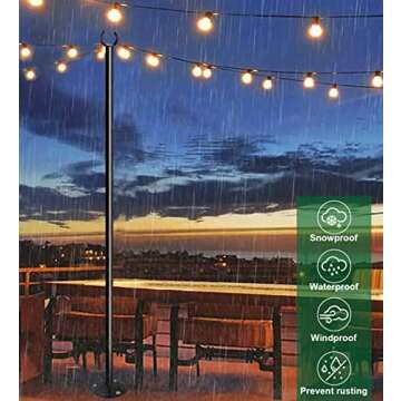 Tigerden 10ft String Light Poles for Soft Surfaces, Light Poles for Outdoor String Light, Perfect for Garden, Backyard, and Patio Lighting Stand for Parties, Wedding - Matte Black Finish - 2 Pack