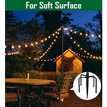 Tigerden 10ft String Light Poles for Soft Surfaces, Light Poles for Outdoor String Light, Perfect for Garden, Backyard, and Patio Lighting Stand for Parties, Wedding - Matte Black Finish - 2 Pack