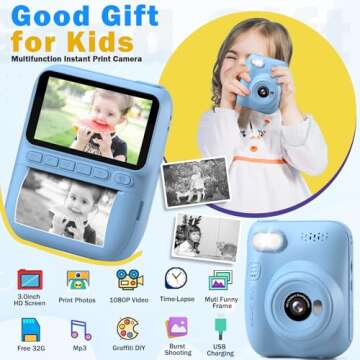 Hangrui Kids Camera Instant Print - Toddler Camera for Creative Exploration Ideal Kids Digital Camera, Birthday Gift for 3-12 Year Old Girls Boys, Fun Toy for Ages 3-12 with 32GB Card