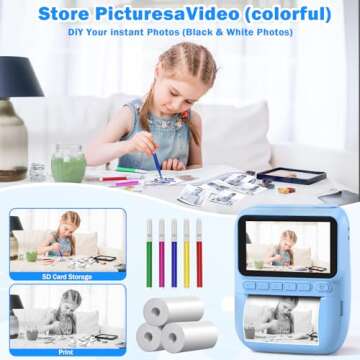 Hangrui Kids Camera Instant Print - Toddler Camera for Creative Exploration Ideal Kids Digital Camera, Birthday Gift for 3-12 Year Old Girls Boys, Fun Toy for Ages 3-12 with 32GB Card