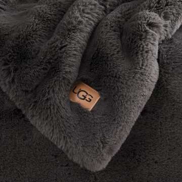 UGG 16802 Euphoria Plush Faux Fur Reversible Throw Blanket for Luxury Hotel Style Couch or Bed Blankets Cozy Machine Washable Luxurious Fuzzy Fluffy Sofa Throws, 70 x 50-Inch, Charcoal