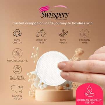 Swisspers Premium Exfoliating Rounds - Textured Cotton Facial Pads, 80 Count