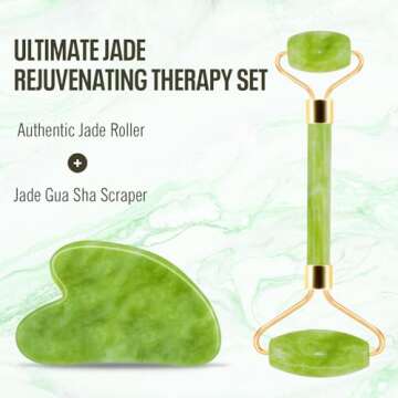 Disemot Jade Roller & Gua Sha Facial Tools, Natural Anti-Aging Jade Beauty Skin-Care Tool Face Roller to Rejuvenate Facial Skin Cooling, Slimming & Firming, Great as Stocking Stuffers