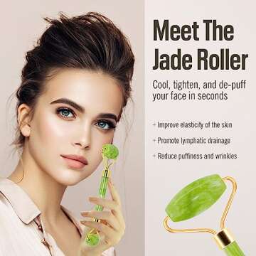 Disemot Jade Roller & Gua Sha Facial Tools, Natural Anti-Aging Jade Beauty Skin-Care Tool Face Roller to Rejuvenate Facial Skin Cooling, Slimming & Firming, Great as Stocking Stuffers