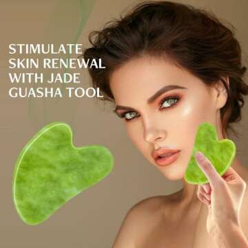 Disemot Jade Roller & Gua Sha Facial Tools, Natural Anti-Aging Jade Beauty Skin-Care Tool Face Roller to Rejuvenate Facial Skin Cooling, Slimming & Firming, Great as Stocking Stuffers