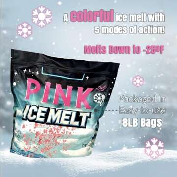 Ice and Snow Melt 8 lb Bag CMA Blended Magnesium Chloride Ice Melter Effective Snow and Ice Removal Effective Below Zero Degrees (Pink)