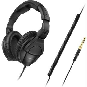 Sennheiser HD 280 PRO Over Ear Headphones Black Bundle with Pig Hog PHX14-25 1/4" Headphone Extension Cable and Instrument Polishing Cloth - Studio Monitor Headphones