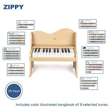 ZIPPY Kids Piano Keyboard, 25 Keys Digital Piano for Kids, Touch Sensitive Control Panel, Volume Adjustable, Mini Music Educational Instrument Toy, Wood Piano for Toddlers Girls Boys (Oak)