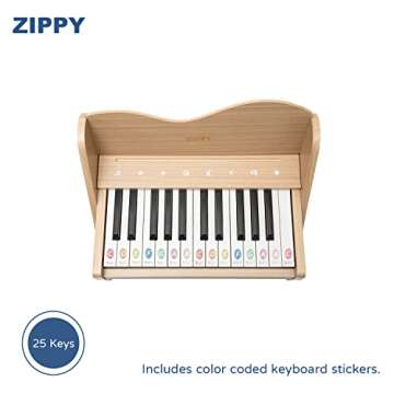 ZIPPY Kids Piano Keyboard, 25 Keys Digital Piano for Kids, Touch Sensitive Control Panel, Volume Adjustable, Mini Music Educational Instrument Toy, Wood Piano for Toddlers Girls Boys (Oak)