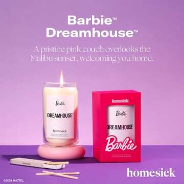 Homesick Scented Candles for Home (Barbie Dreamhouse) - 13.75 oz Long-Lasting Soy Wax Blend Jar Candle Gifts for Women for All Occasions, 60-80 Hours Burn Time - Notes of Lemon, Rose & Sandalwood