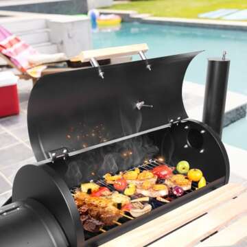 Outvita Charcoal Grill and Offset Smoker, Outdoor Patio Barbecue Cooker with Wheels, Portable Backyard BBQ Oven with Side Fire Box for Camping, Picnic, Party