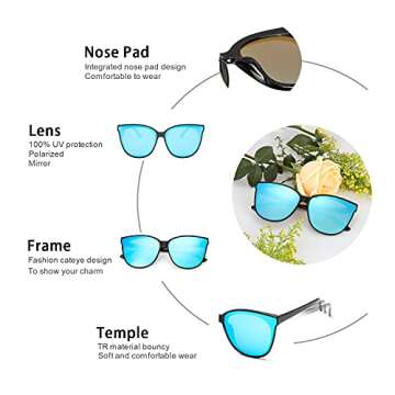 LVIOE Cat Eyes Sunglasses for Women, Polarized Oversized Fashion Vintage Eyewear for Driving Fishing - 99.99% UV Protection