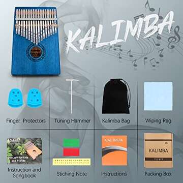 Kalimba Thumb Piano,YUNDIE Portable 17 Keys Mbira Finger Piano with Tune Hammer and Study Instruction,Musical Instruments Gift for Kid Adult Beginners Professional(Blue)