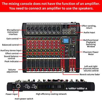 8 Channel FULODE CT-80S Audio Mixer with Bluetooth