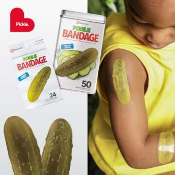 BioSwiss Bandages, Pickle Shaped Self Adhesive Bandages, Latex Free Sterile Wound Care, Fun First Aid Kit Supplies for Kids, 50 Count