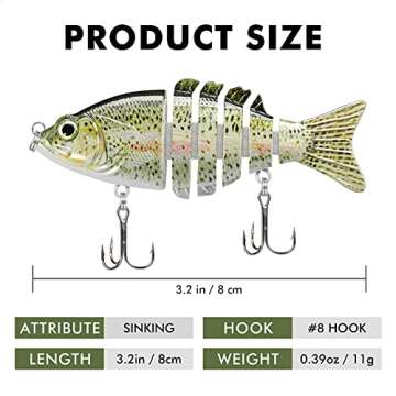 TRUSCEND Fishing Lures for Bass Trout Swimbaits for Bass Fishing Segmented Multi Jointed Swim Baits Slow Sinking Swimming Lures for Freshwater Saltwater Fishing Gear Lure Kit Fishing Gifts Plugs