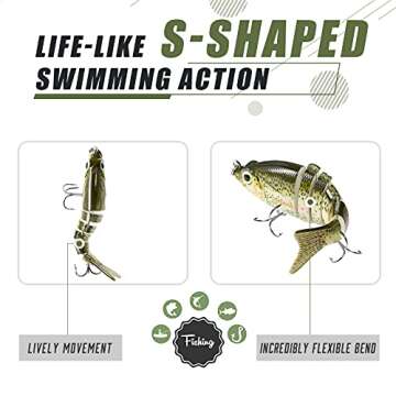 TRUSCEND Fishing Lures for Bass Trout Swimbaits for Bass Fishing Segmented Multi Jointed Swim Baits Slow Sinking Swimming Lures for Freshwater Saltwater Fishing Gear Lure Kit Fishing Gifts Plugs