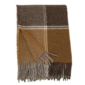 GreaterGood Ukrainian 100% Wool Fringed Throw Blanket (Chocolate, Plaid)