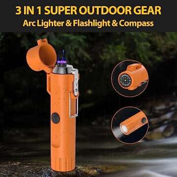 Electric Waterproof Lighters Gifts for Men: LED Flashlight Lighter Christmas Stocking Stuffers for Adults Him Dad Husband Boy Birthday - 3-in-1 USB Dual Arc Outdoor BBQ Camping Hunting Survival Gadget