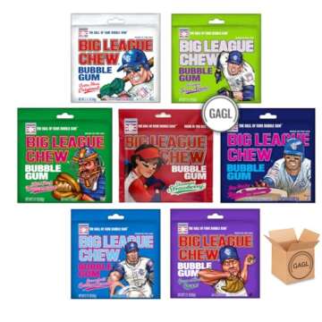 Big League Chew Bubble Gum Variety Pack -7 Flavors - Pack of 7 Individual 2.12 Ounce Pouches. Your best Baseball Snack for the game day, parties and kids.