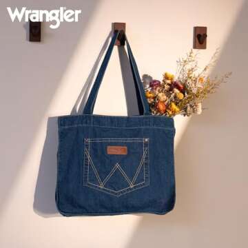 Montana West x Wrangler Canvas Tote Bag for Women Large Purses Jean Handbag Everyday Bag for Gift Work Travel Trip WG143-2006NY