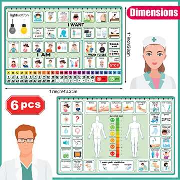 6 Pcs Communication Board for Nonverbal Adults Aphasia Colorful Picture Symbol Communication Cards for Patients Children(Green)