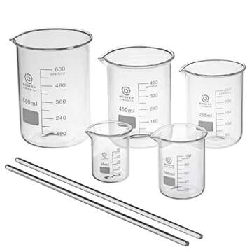 Glass Beakers Set - Science, Chemistry Classroom Supplies - Borosilicate Glass - Education, Research Equipment for Industrial and Academic Labs (50-600mL, 5-Pack)