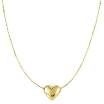 Jewelry Affairs 10K Real Gold Puffed Heart Pendant Necklace, 18" (Yellow Gold, 10K)