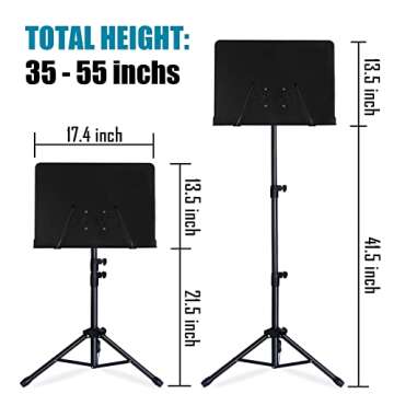 GLEAM Full Metal Sheet Music Stand with Carrying Bag & Phone Holder