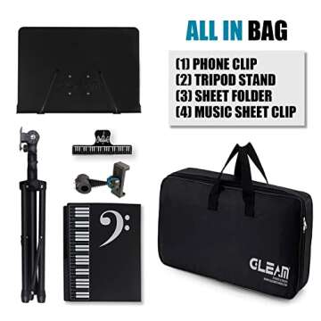 GLEAM 5-in-1 Full Metal Sheet Music Stand with Bag