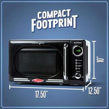 Nostalgia Retro Compact Countertop Microwave Oven - 0.7 Cu. Ft. - 700-Watts with LED Digital Display - Child Lock - Easy Clean Interior - Black