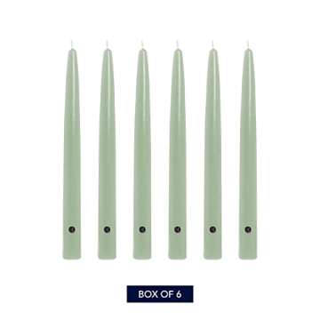 Colonial Candle Unscented Taper Candle, Handipt Collection, Green, 10 in, Pack of 6 Candlesticks - Up to 8 Hours Burn