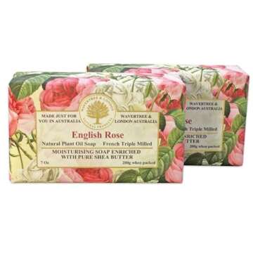 Wavertree & London English Rose Scented Natural Soap (2 Bars), 7oz Moisturizing French Triple Milled Soap Bars enriched with shea butter - Pure Plant Oil Bath & Body Soap for All Skin Types