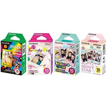 Fujifilm InstaX Mini Instant Film Rainbow & Staind Glass & Candy Pop & Shiny Star Film -10 Sheets X 4 Assort Value Set